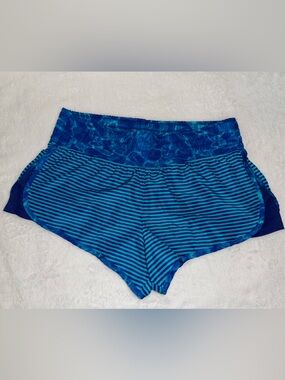 SO Blue and Teal Striped Swim Shorts
